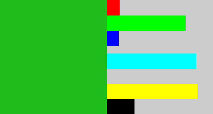 Hex color #1fbc1c - green