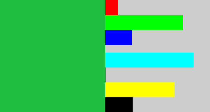 Hex color #1fbd40 - medium green