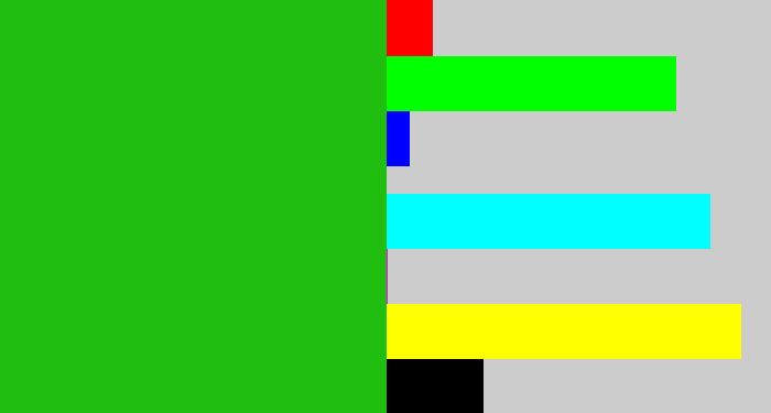 Hex color #1fbe0f - green