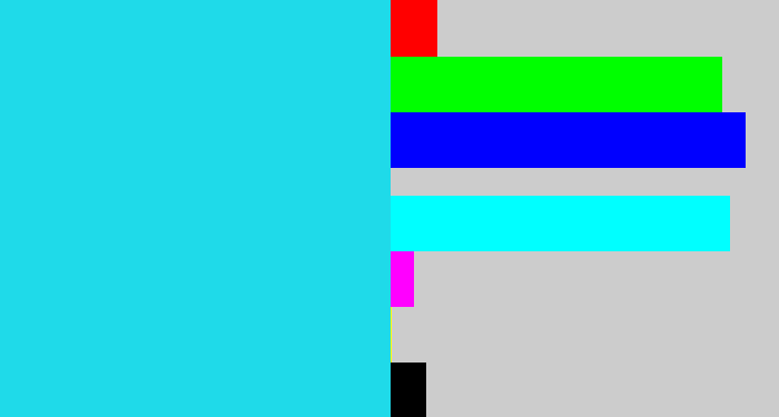 Hex color #1fdae9 - aqua blue