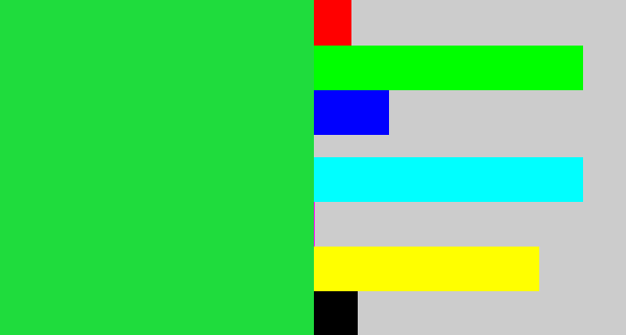 Hex color #1fdc3d - hot green
