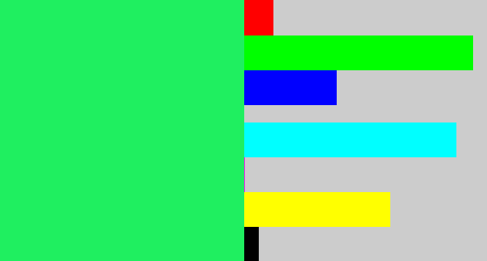 Hex color #1fef60 - bright light green