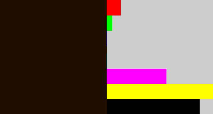 Hex color #200e00 - very dark brown