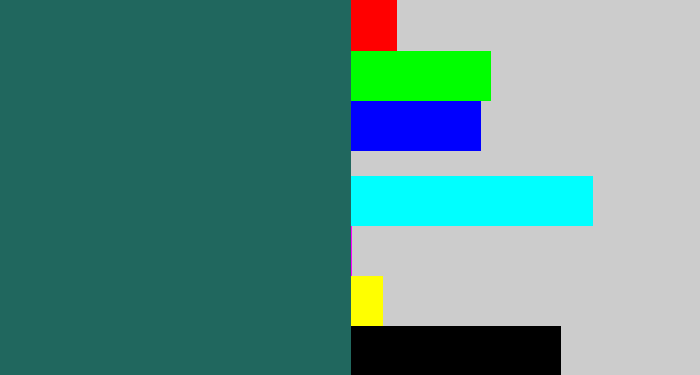 Hex color #20675e - dark green blue