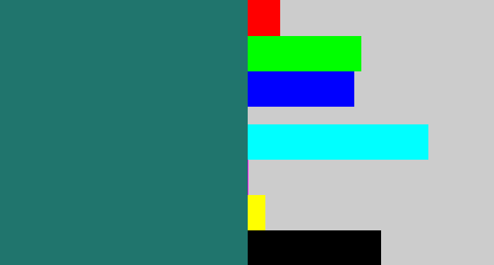 Hex color #20756d - blue green