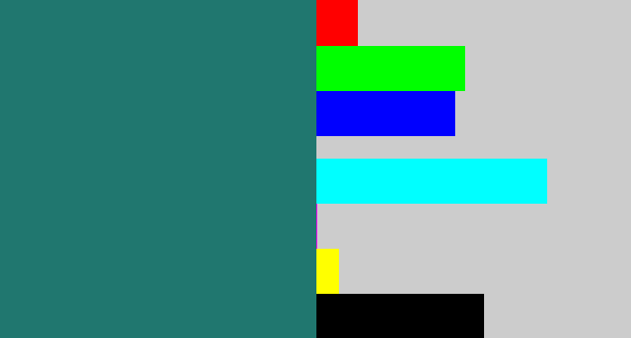 Hex color #20776f - blue green