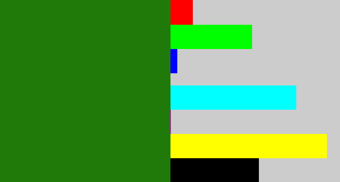 Hex color #207a0a - tree green