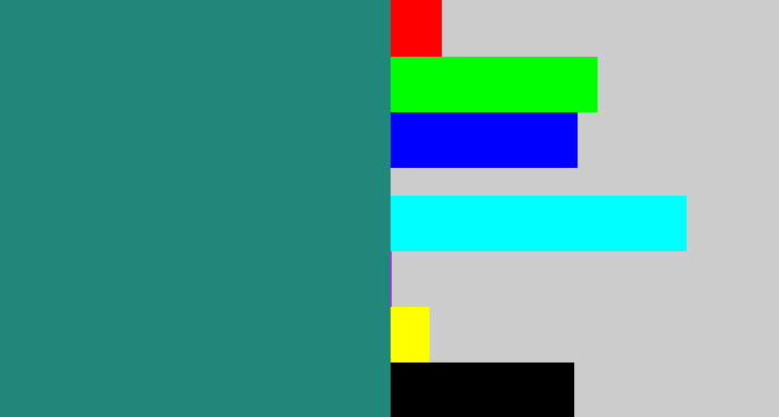 Hex color #20877a - blue green