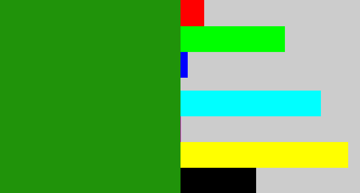 Hex color #20930a - true green