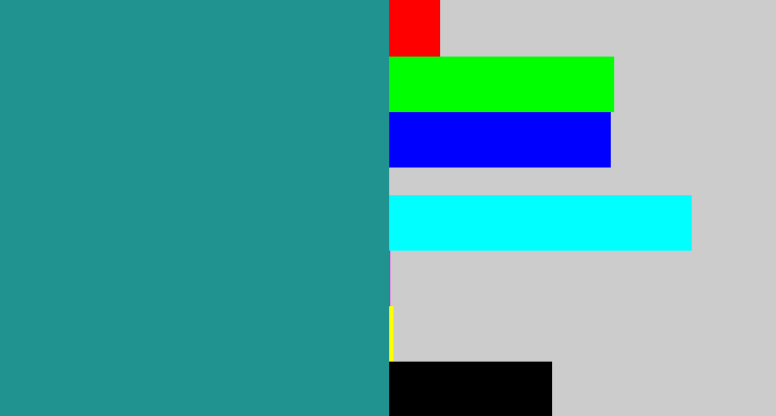 Hex color #209391 - blue/green