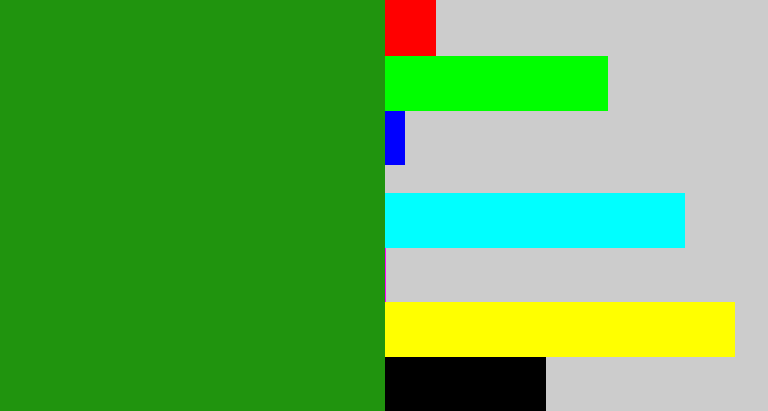 Hex color #20940e - true green