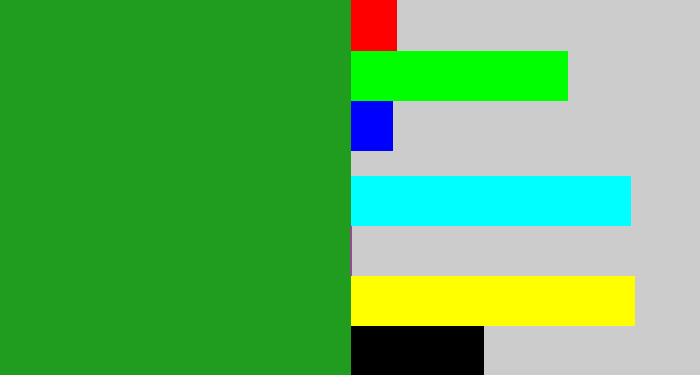 Hex color #209d1e - green