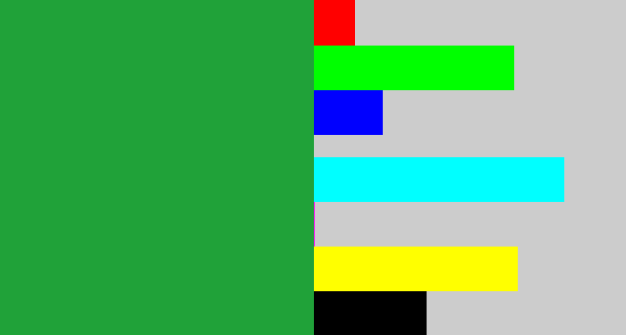 Hex color #20a239 - medium green