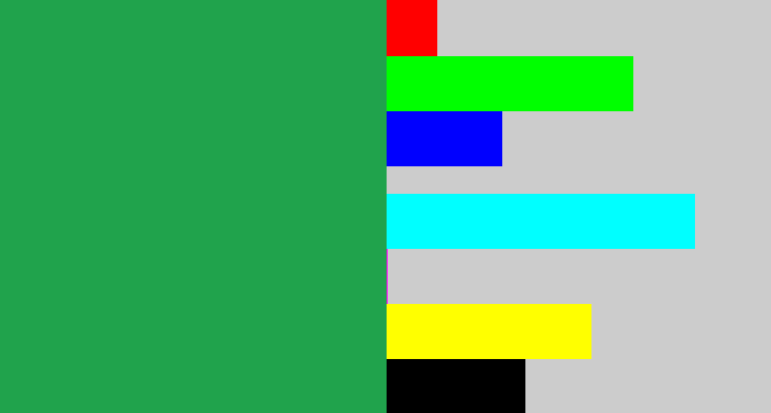 Hex color #20a34c - medium green