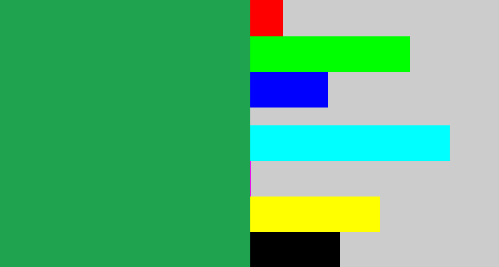 Hex color #20a34f - medium green