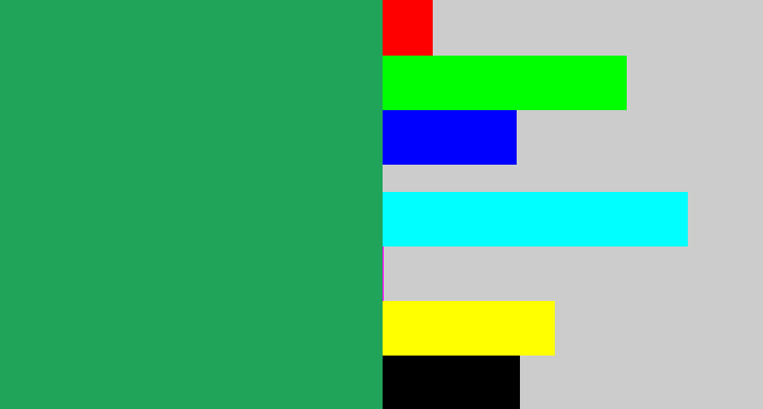 Hex color #20a45a - teal green