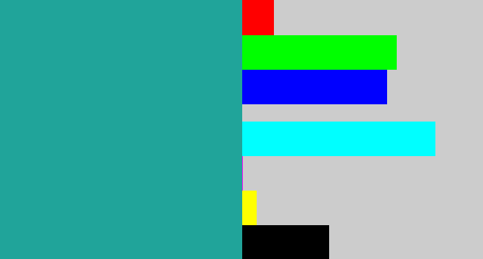 Hex color #20a49a - blue/green