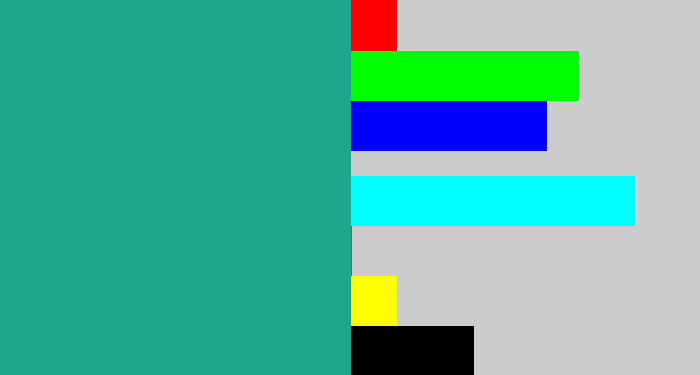 Hex color #20a58f - blue/green