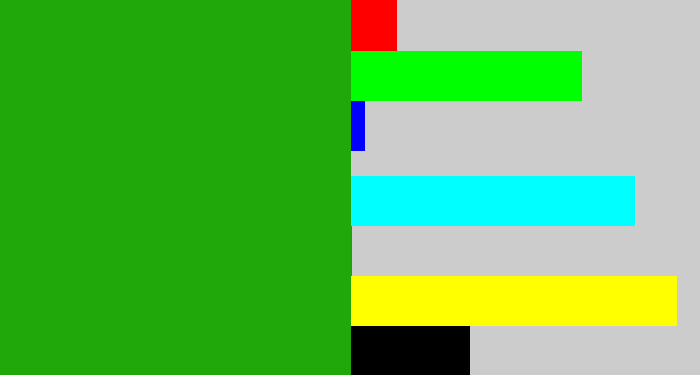 Hex color #20a80b - green