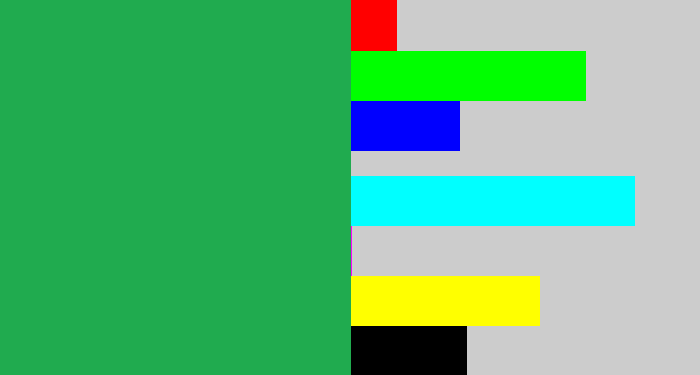 Hex color #20ab4f - medium green