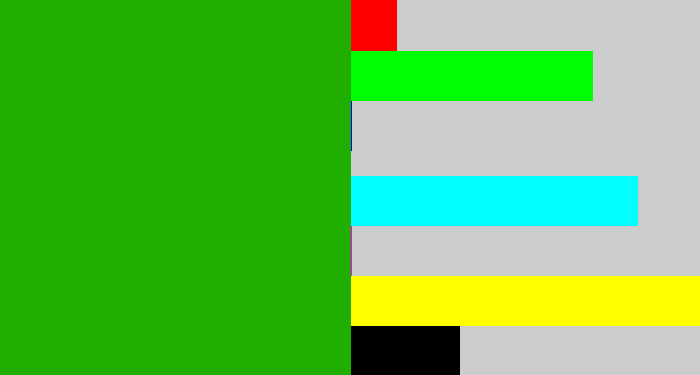 Hex color #20af00 - green