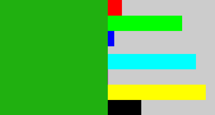 Hex color #20b010 - green