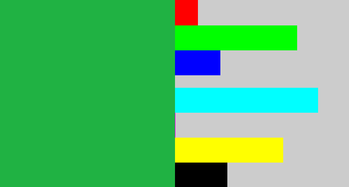 Hex color #20b243 - medium green