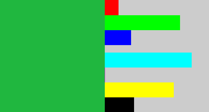 Hex color #20b73f - medium green