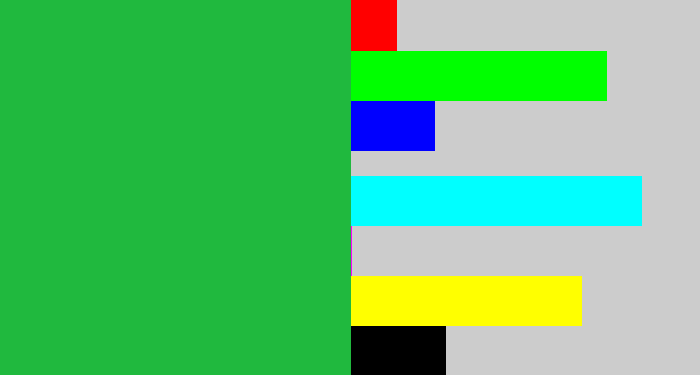Hex color #20b93e - medium green