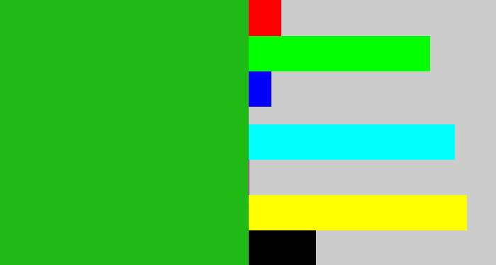 Hex color #20ba17 - green