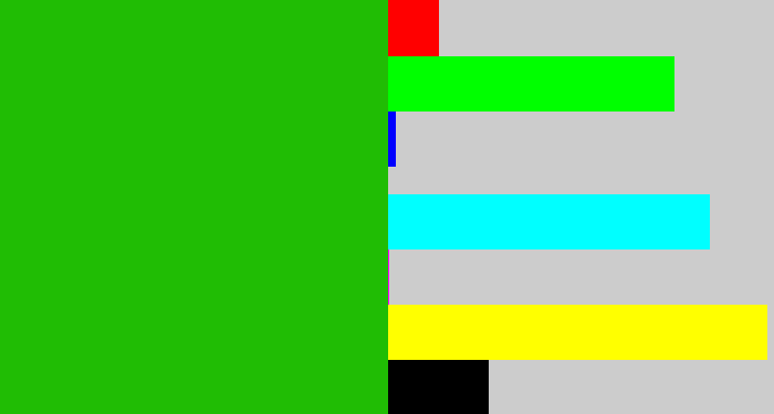 Hex color #20bd04 - green