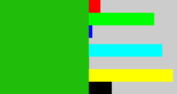 Hex color #20bd0a - green
