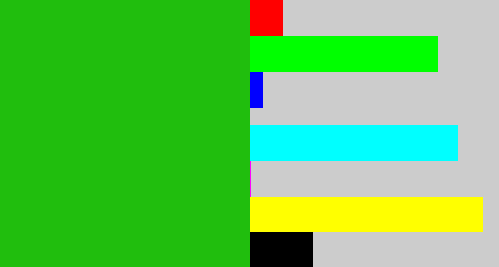 Hex color #20be0d - green