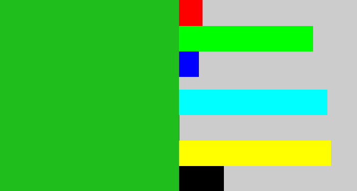 Hex color #20be1c - green