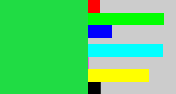 Hex color #20dc44 - bright light green