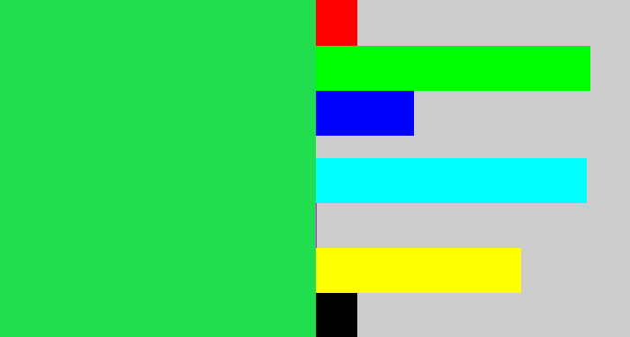 Hex color #20de4e - bright light green