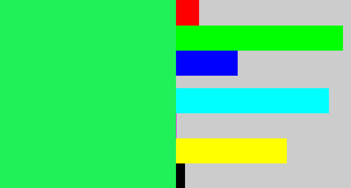 Hex color #20f158 - bright light green