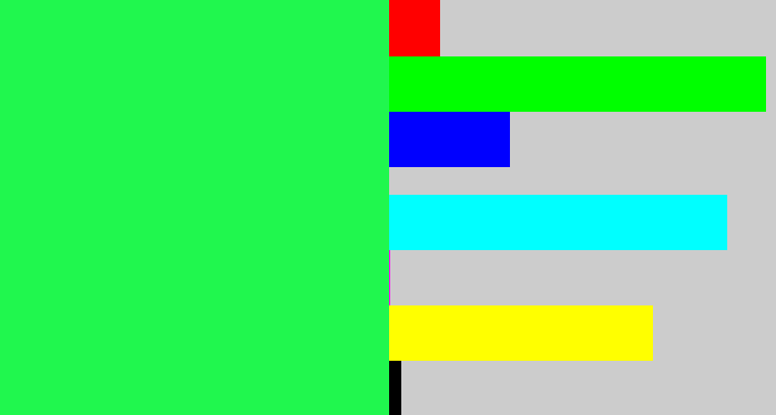 Hex color #20f74e - bright light green
