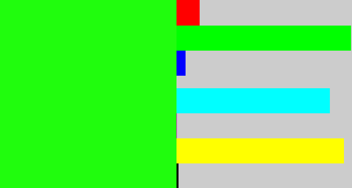 Hex color #20fd0d - electric green