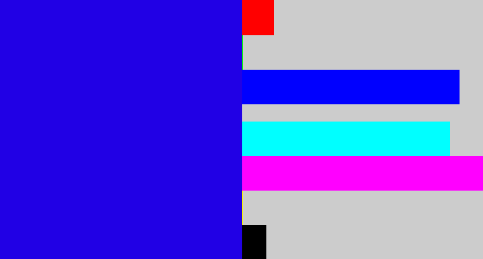 Hex color #2100e5 - ultramarine blue