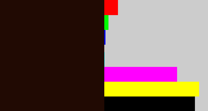 Hex color #210a03 - very dark brown