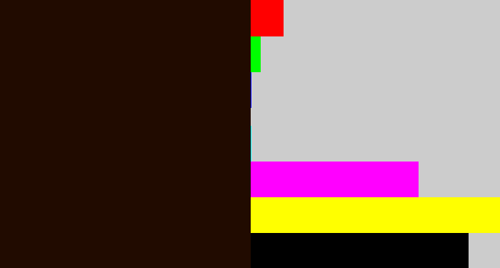 Hex color #210b00 - very dark brown