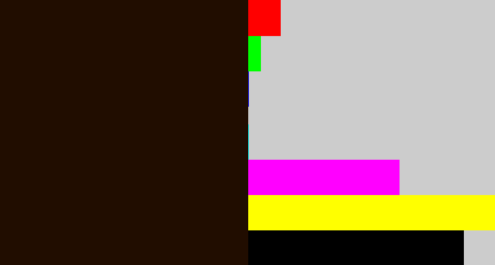 Hex color #210d00 - very dark brown