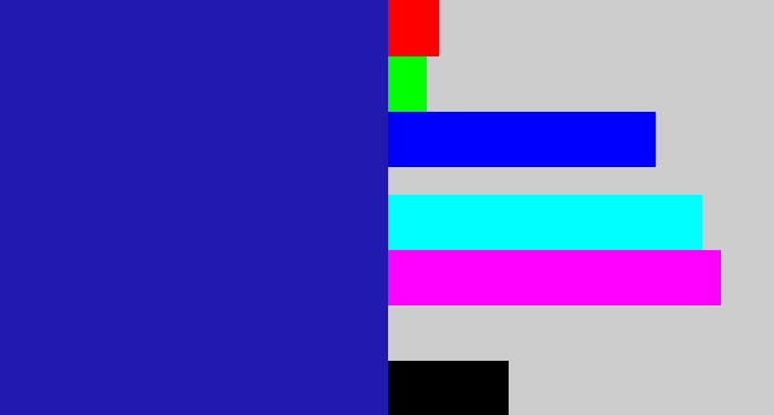 Hex color #2119b0 - indigo blue