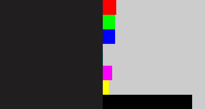 Hex color #211e1f - dark