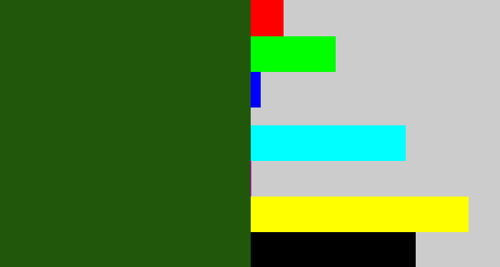 Hex color #21570b - navy green