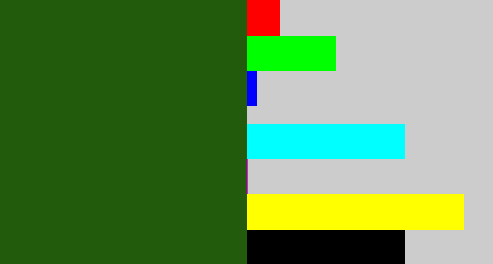 Hex color #215b0b - navy green