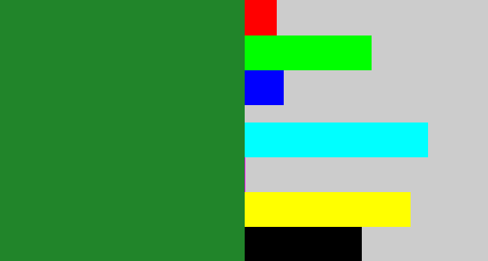 Hex color #21852a - darkish green