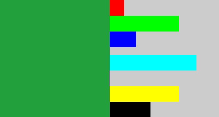 Hex color #21a03c - medium green