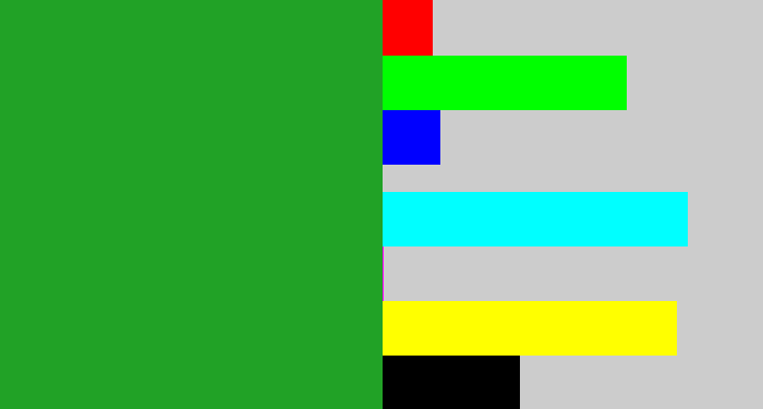 Hex color #21a226 - green
